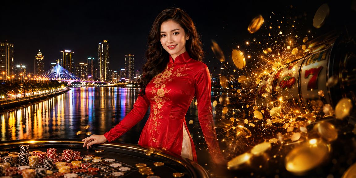Không gian giải trí casino hiện đại tại Việt Nam với bàn chơi và ánh đèn rực rỡ
